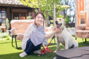 犬と触れ合う女性